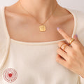 Gold Square Rose Embossed Pendant Snake Chain Necklace view 3