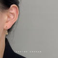 Gold-Tone Mini Huggie Hoop Cube Charm Drop Earrings Pair view 4
