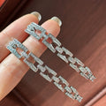 Square Crystal Chain Drop Stud Earrings Fashion Jewelry view 3