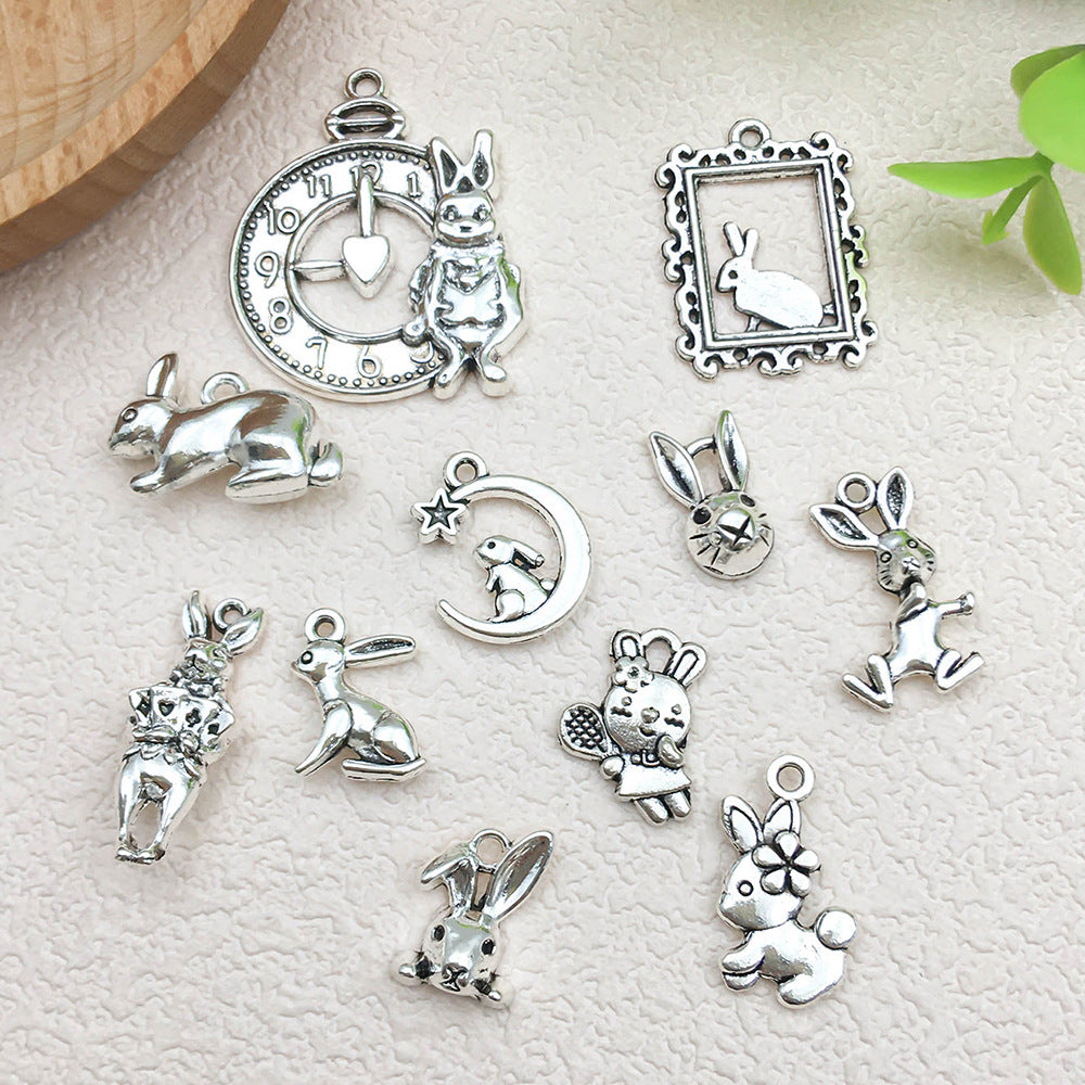 Antique Silver Zinc Alloy Easter Rabbit Charm Pendant for DIY Earrings Keychain Jewelry