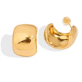 Gold Chunky Polished C-Shape Wide Hoop Earrings Stud Back view 5