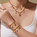 Gold Steel Heart Celestial Multi Charm Necklace Bracelet Set view 2