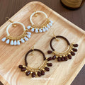Thread Wrapped Hoop Beaded Fringe Hook Earrings Statement Pair view 2