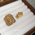Gold Flower Open Rings Multicolor Gem and Embossed view 2
