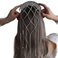 Silver Tone Crystal Lattice Headband With Long Hanging Tassels view 5