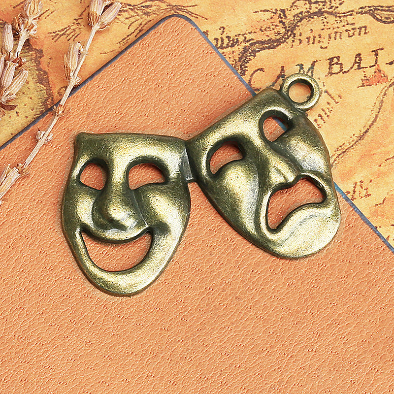 Vintage Double Mask Charm Pendant 44x29mm