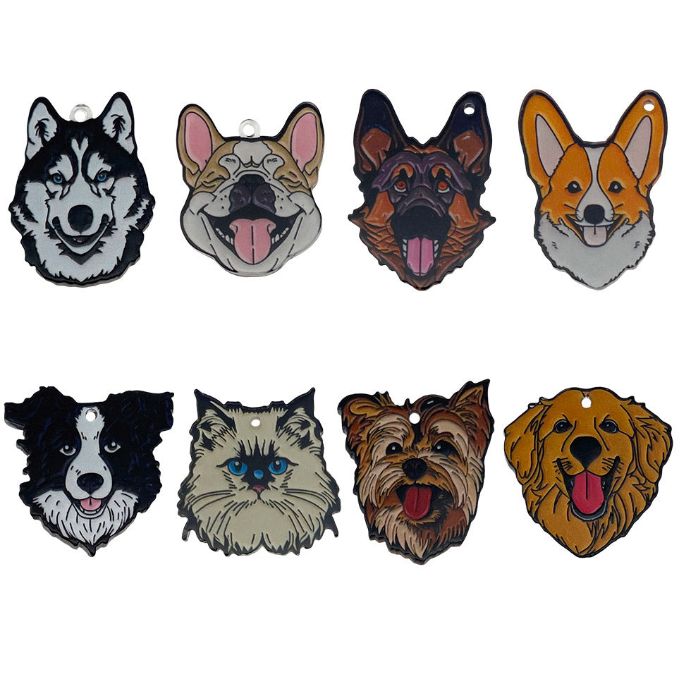 Printed Acrylic Cartoon Dog Double Sided Charm Pendant for Bracelet Necklace Keychain DIY