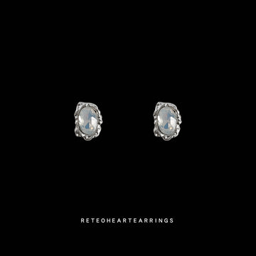 Mini Oval Opaline Crystal Studs Irregular Silver Frames