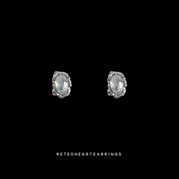 Mini Oval Opaline Crystal Studs Irregular Silver Frames