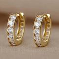 Gold Tone Clear CZ Pave Front Mini Huggie Earrings view 1