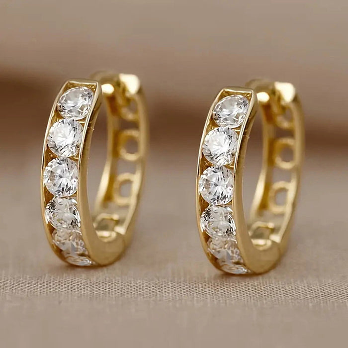 Gold Tone Clear CZ Pave Front Mini Huggie Earrings