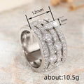 White Gold Tone Multi Row Wide Pave Clear Stone Finger Ring view 4