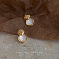 Gold Geometric Mother of Pearl Shell Drop Stud Earrings view 3