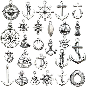 Antique Silver Nautical Theme Metal Charms with 30 Listed Options