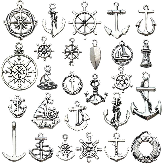 Antique Silver Nautical Theme Metal Charms with 30 Listed Options