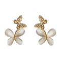 Gold Butterfly Stud Earrings Cat Eye Crystal Wings view 5