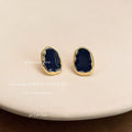 Navy Blue Enamel Irregular Organic Stud Earrings Gold Tone view 4