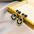 Black Disc Butterfly Earrings Stud Gold Bow Silver Flower Drops view 3