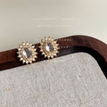 Gold Oval Clear Crystal Halo Stud Earrings Sunburst Pair view 6