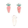 Pink Carrot Enamel Charm with Green Leaf Detail and Gold Tone Edge view 2