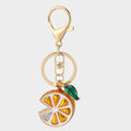 Orange Slice Enamel Rhinestone Fruit Keychain Gold Tone view 5