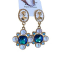 Blue Crystal Floral Cameo Drop Earrings With Polished Metal Details view 5