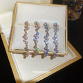 Silver Tone Graduated Crystal Linear Drop Earrings view 2