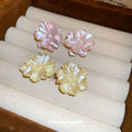 Glossy Sculpted Flower Stud Earrings in Three Colors view 2