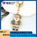 Rhinestone Santa Claus Keychain Gold Tone Bag Charm view 2