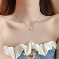 Gold Butterfly Mother of Pearl Blue Crystal Necklace view 3
