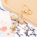 Pearl Cross and Red Heart Gem Cross Gold Tone Keychains view 3