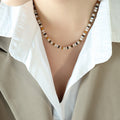 Disc Bead Necklace White Black Tiger Eye Amber Gold Accents view 4