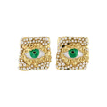 Gold Tone Pearl Framed Green Eye Stud Earrings Fashion Jewelry view 5