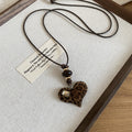 Flocked Leopard Flower and Heart Pendant Cord Necklaces view 7