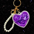 Rose Filled Clear Heart Keychains with Pearl Loops in Eleven Options view 9