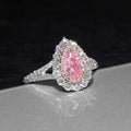Pink Pear-Shaped Double-Halo Ring In Polished Silver Tone view 3