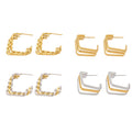 Triple Layer Geometric C Hoop Earrings Gold Steel Two-Tone view 5