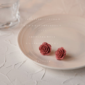 Burgundy Red Sculpted Rose Flower Stud Earrings For Women
