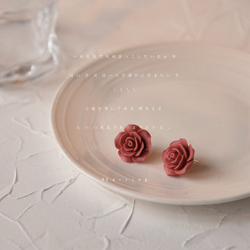 Burgundy Red Sculpted Rose Flower Stud Earrings For Women