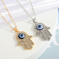 Crystal Hamsa Evil Eye Pendant Necklaces in Gold or Silver Tone view 1