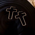 Large Open Cross Drop Earrings in Gold and Silver Tones view 6