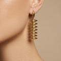 Stacked Polished Disc Drop Earrings in Gold and Silver Tone view 3