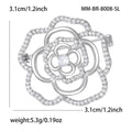 Gold Silver Clear Rhinestone Openwork Camellia Brooch Pins view 5