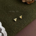 Gold Mini Triangle Stud Earrings Radial Cut Facets view 3