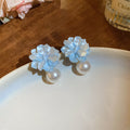 Resin Flower Stud Earrings With Pearl Drops In Three Colors view 6