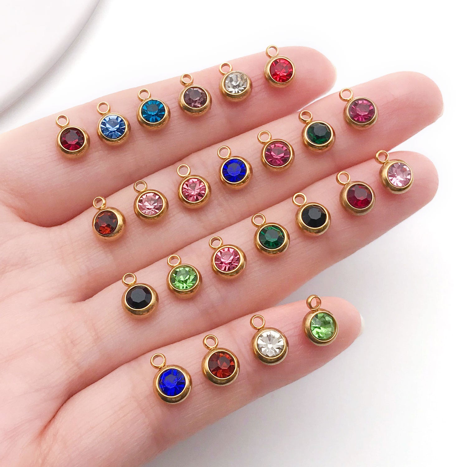Stainless Steel Color Rhinestone Birthstone Zodiac charm pendants for DIY necklaces bracelets