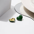 Glossy Heart Stud Earrings Navy White and Brown Finishes view 4