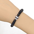 Black Wood Bead Single Skull Focal Stretch Bracelet view 4