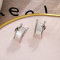 Silver Rectangular White Jade Look Small Huggie Earrings view 2