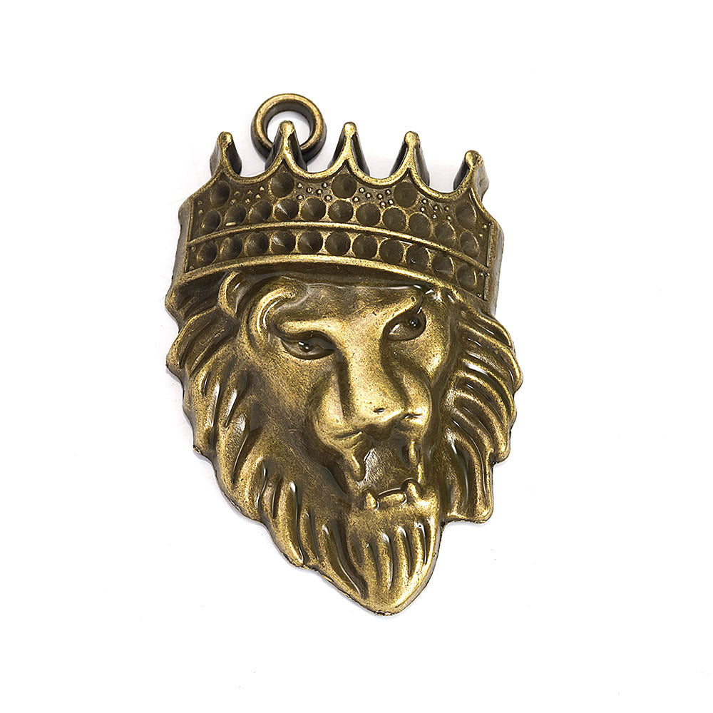 Vintage Punk Alloy Skull Lion Crown Charm Pendant